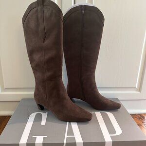 Vegan Suede Western Boots, Chocolate Brown